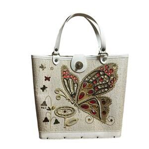 Vintage 50's 60's fabric and butterfly beaded and jeweled please see pictures